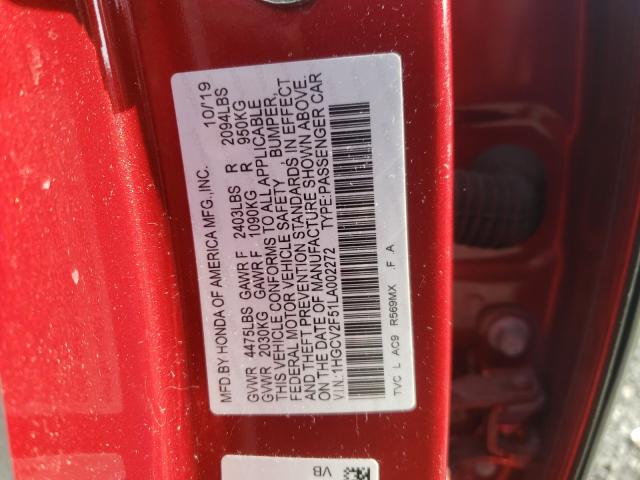 Photo 9 VIN: 1HGCV2F51LA002272 - HONDA ACCORD EXL 