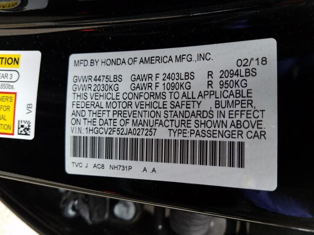 Photo 9 VIN: 1HGCV2F52JA027257 - HONDA ACCORD EXL 