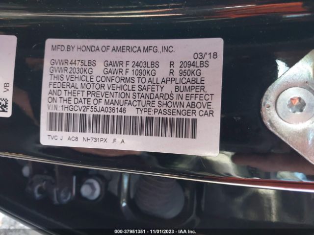 Photo 8 VIN: 1HGCV2F55JA036146 - HONDA ACCORD SEDAN 