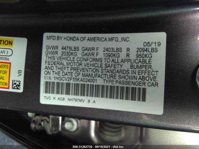 Photo 8 VIN: 1HGCV2F55KA024001 - HONDA ACCORD SEDAN 