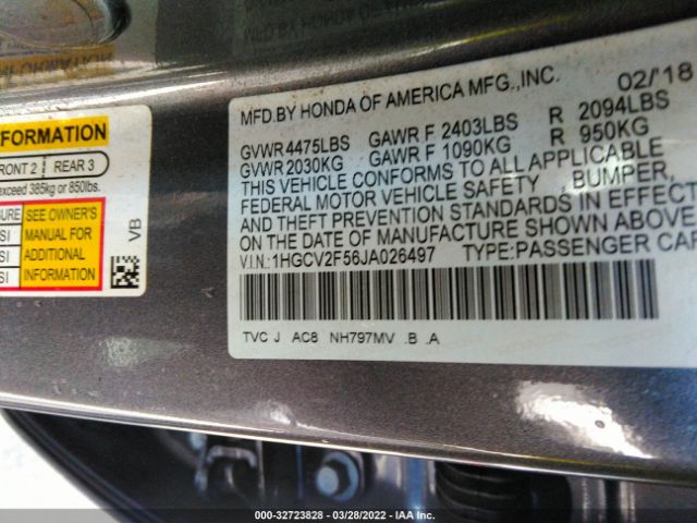 Photo 8 VIN: 1HGCV2F56JA026497 - HONDA ACCORD SEDAN 