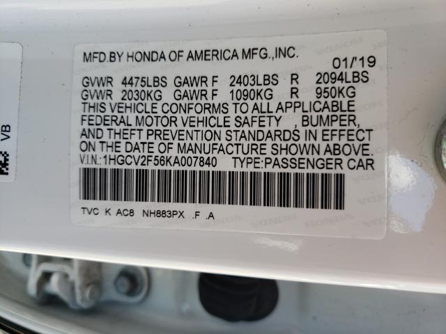 Photo 9 VIN: 1HGCV2F56KA007840 - HONDA ACCORD EXL 