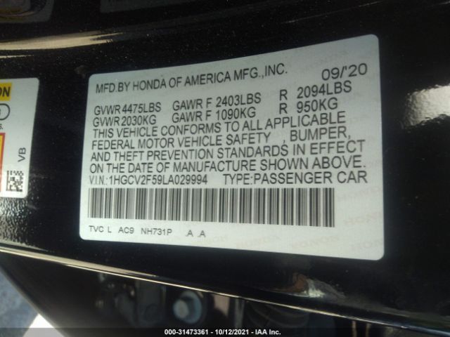 Photo 8 VIN: 1HGCV2F59LA029994 - HONDA ACCORD SEDAN 