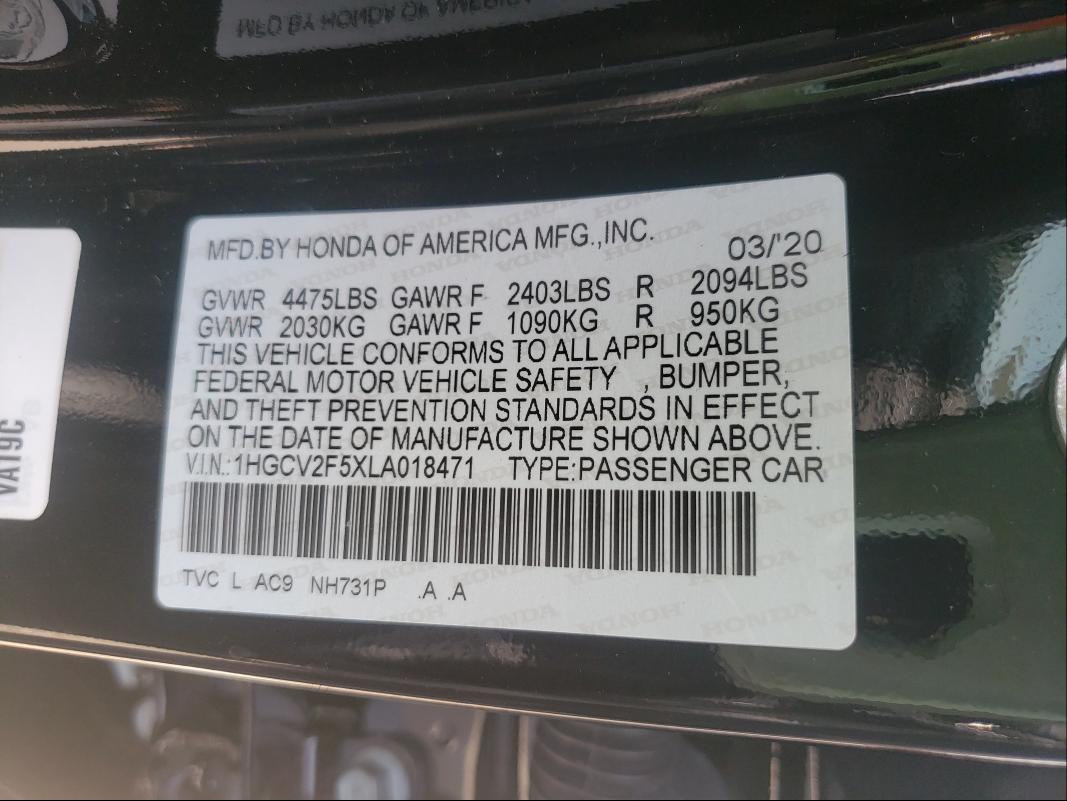 Photo 9 VIN: 1HGCV2F5XLA018471 - HONDA ACCORD EXL 