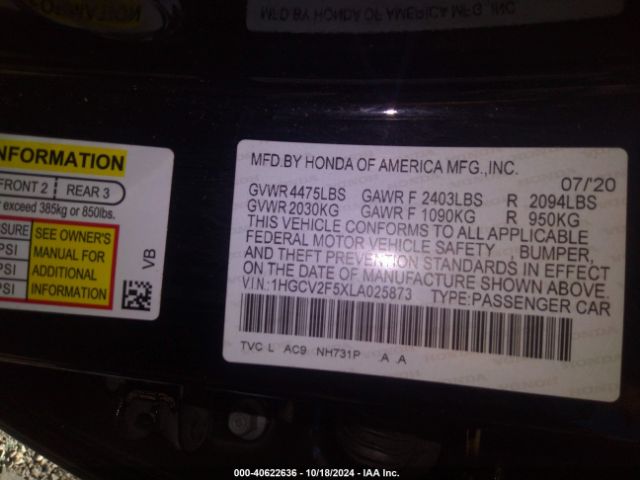 Photo 8 VIN: 1HGCV2F5XLA025873 - HONDA ACCORD 