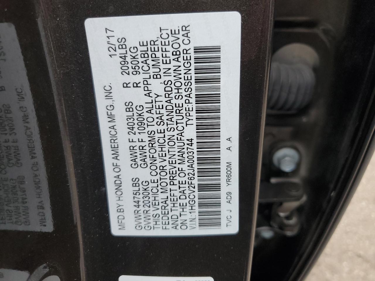 Photo 11 VIN: 1HGCV2F62JA003744 - HONDA ACCORD 