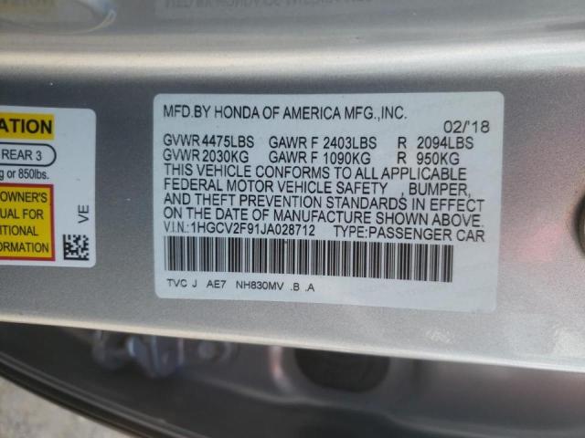 Photo 9 VIN: 1HGCV2F91JA028712 - HONDA ACCORD 