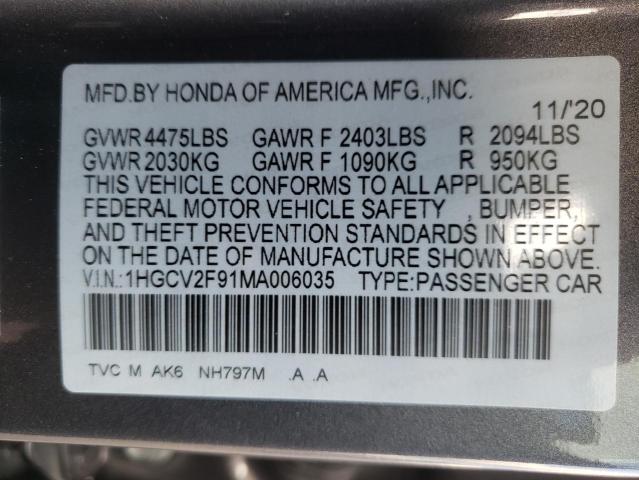 Photo 9 VIN: 1HGCV2F91MA006035 - HONDA ACCORD TOU 