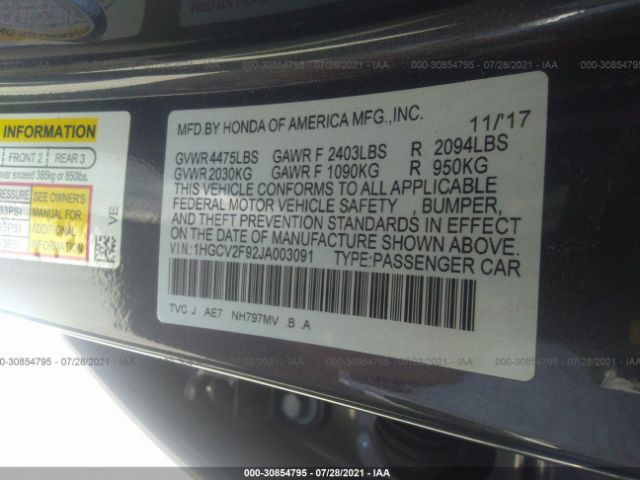 Photo 8 VIN: 1HGCV2F92JA003091 - HONDA ACCORD SEDAN 