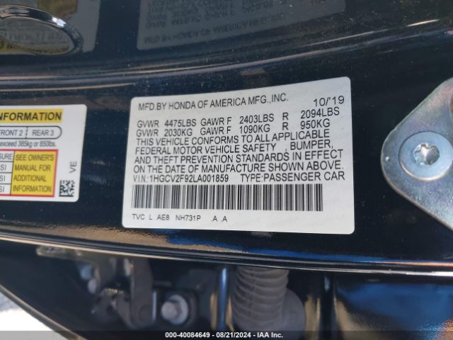 Photo 8 VIN: 1HGCV2F92LA001859 - HONDA ACCORD 