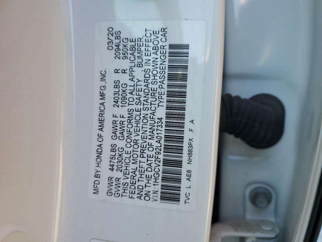 Photo 12 VIN: 1HGCV2F92LA017334 - HONDA ACCORD 