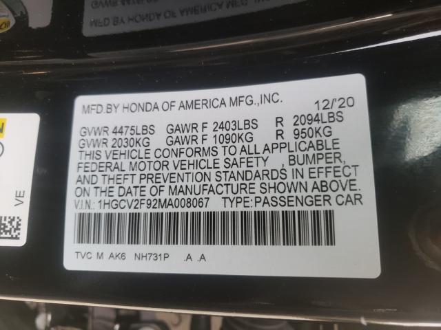 Photo 9 VIN: 1HGCV2F92MA008067 - HONDA ACCORD TOU 