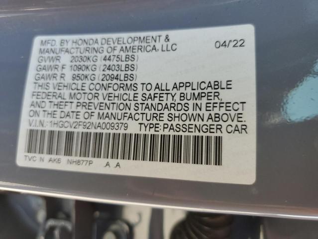 Photo 12 VIN: 1HGCV2F92NA009379 - HONDA ACCORD 