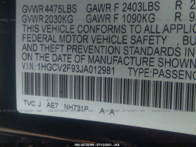 Photo 8 VIN: 1HGCV2F93JA012981 - HONDA ACCORD SEDAN 