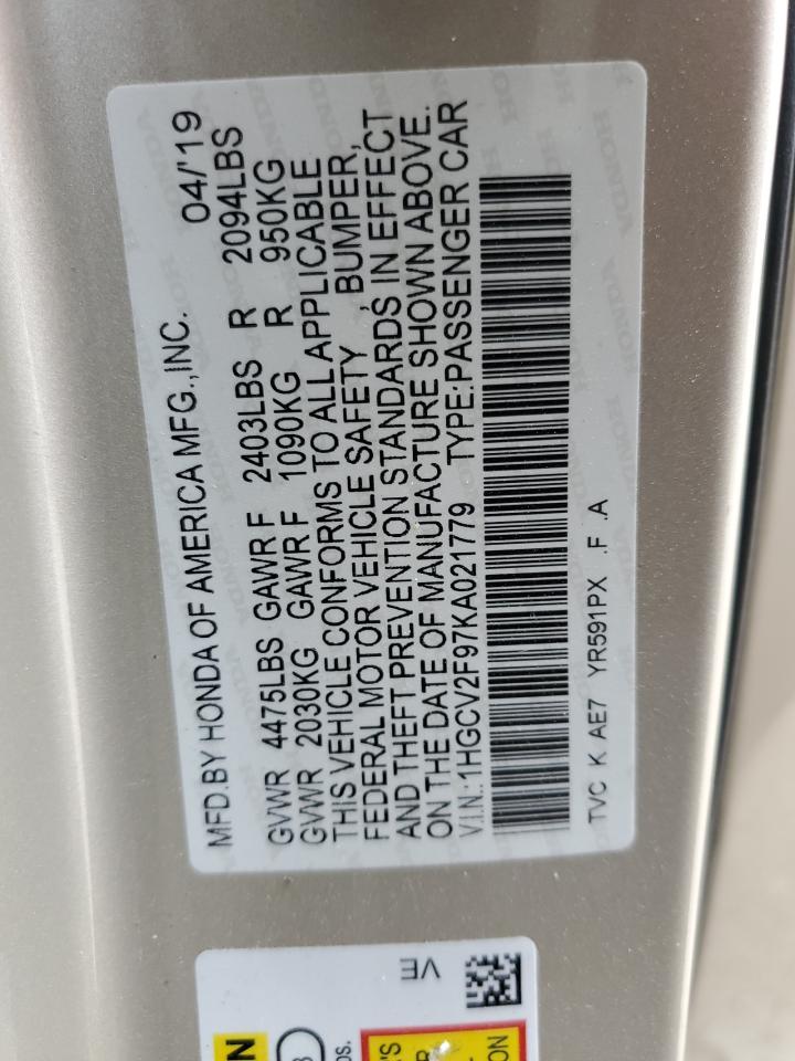 Photo 12 VIN: 1HGCV2F97KA021779 - HONDA ACCORD 