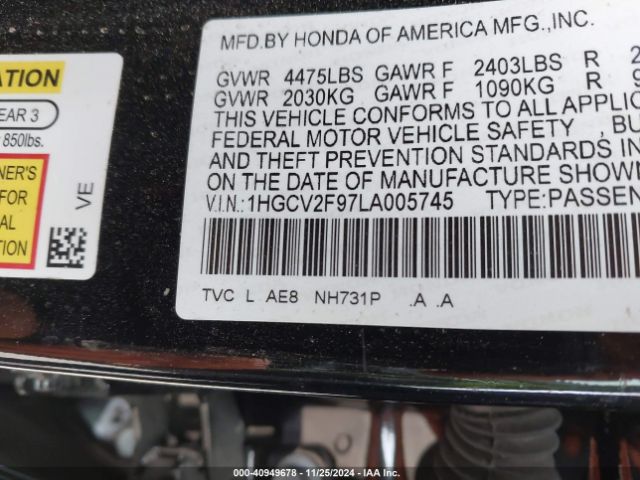 Photo 8 VIN: 1HGCV2F97LA005745 - HONDA ACCORD 