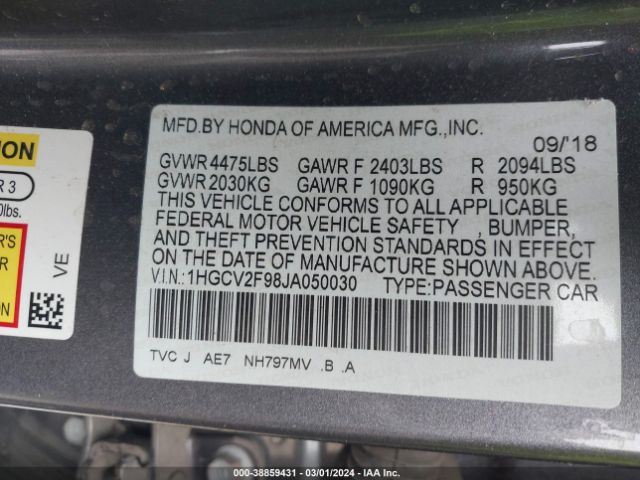 Photo 8 VIN: 1HGCV2F98JA050030 - HONDA ACCORD 