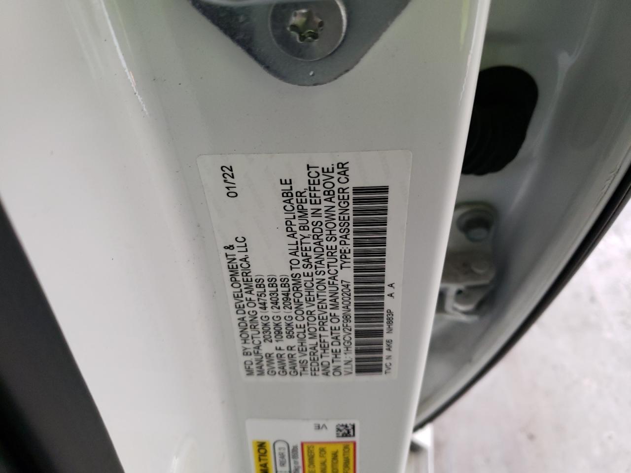 Photo 11 VIN: 1HGCV2F98NA002047 - HONDA ACCORD 