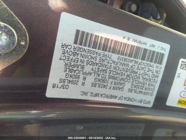 Photo 8 VIN: 1HGCV2F99JA038310 - HONDA ACCORD SEDAN 