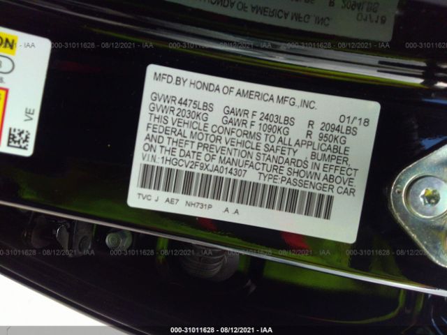 Photo 8 VIN: 1HGCV2F9XJA014307 - HONDA ACCORD SEDAN 