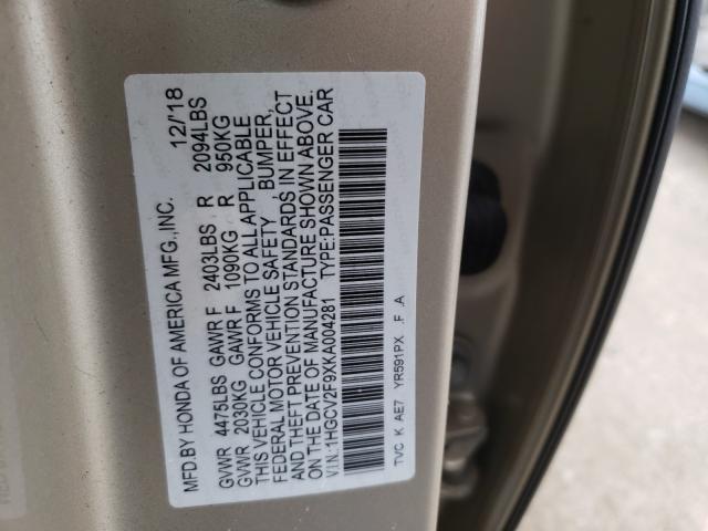 Photo 9 VIN: 1HGCV2F9XKA004281 - HONDA ACCORD TOU 