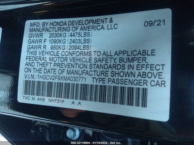 Photo 8 VIN: 1HGCV2F9XMA030771 - HONDA ACCORD SEDAN 