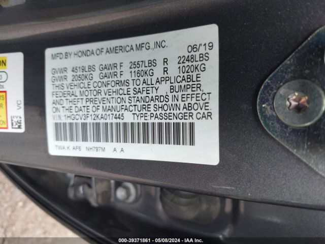 Photo 8 VIN: 1HGCV3F12KA017445 - HONDA ACCORD 