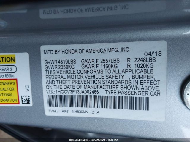 Photo 8 VIN: 1HGCV3F13JA002466 - HONDA ACCORD HYBRID 