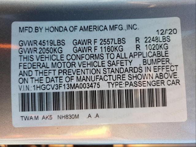 Photo 9 VIN: 1HGCV3F13MA003475 - HONDA ACCORD HYB 