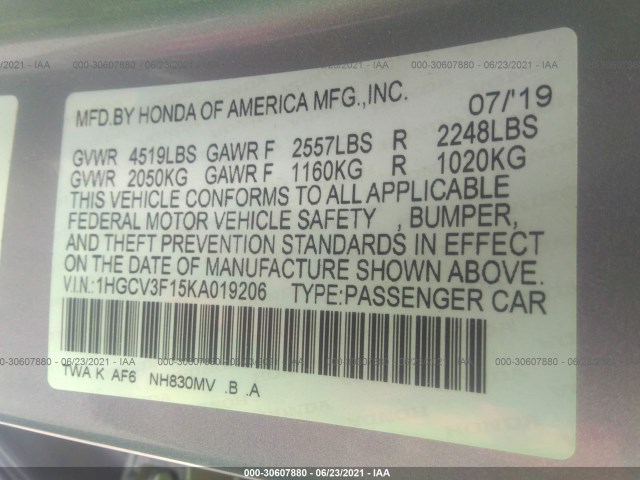 Photo 8 VIN: 1HGCV3F15KA019206 - HONDA ACCORD 