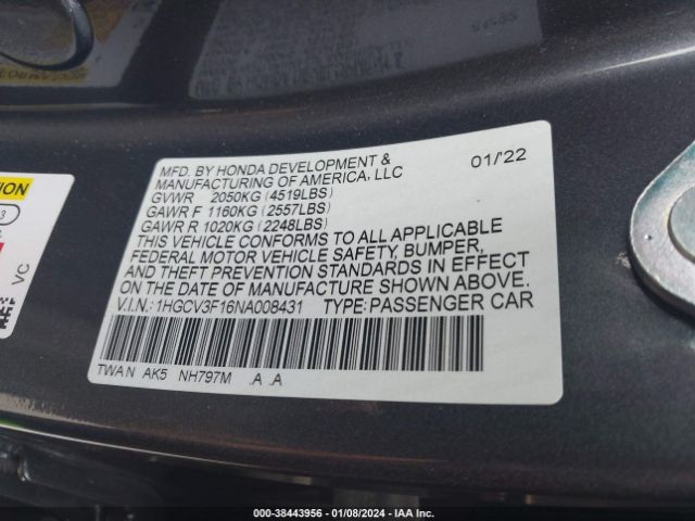 Photo 8 VIN: 1HGCV3F16NA008431 - HONDA ACCORD 