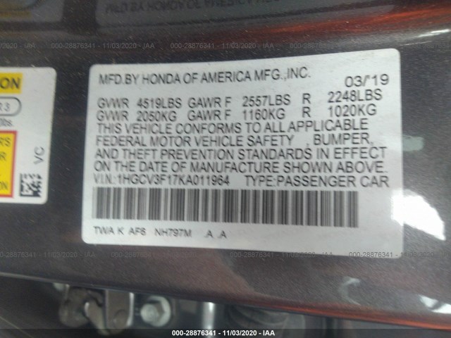 Photo 8 VIN: 1HGCV3F17KA011964 - HONDA ACCORD HYBRID 