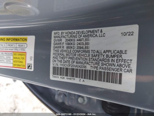 Photo 8 VIN: 1HGCV3F20NA042096 - HONDA ACCORD 