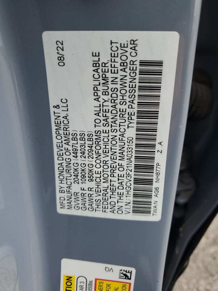 Photo 11 VIN: 1HGCV3F21NA033150 - HONDA ACCORD 