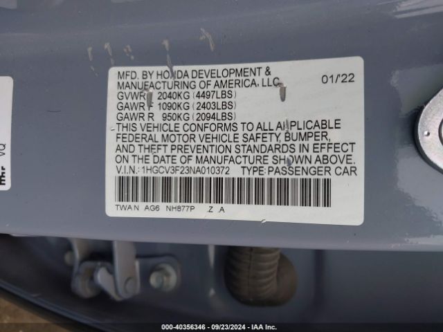 Photo 8 VIN: 1HGCV3F23NA010372 - HONDA ACCORD 