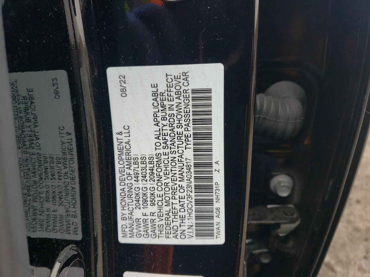 Photo 12 VIN: 1HGCV3F23NA034817 - HONDA ACCORD 