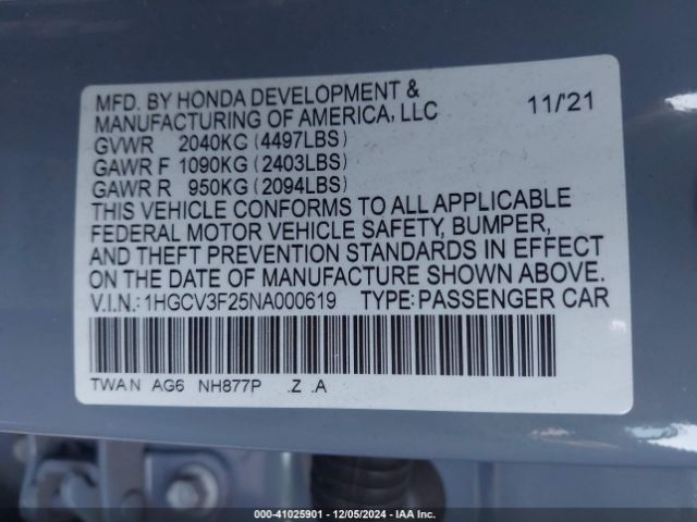 Photo 8 VIN: 1HGCV3F25NA000619 - HONDA ACCORD 