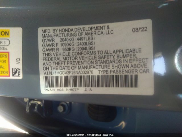 Photo 8 VIN: 1HGCV3F26NA032978 - HONDA ACCORD 