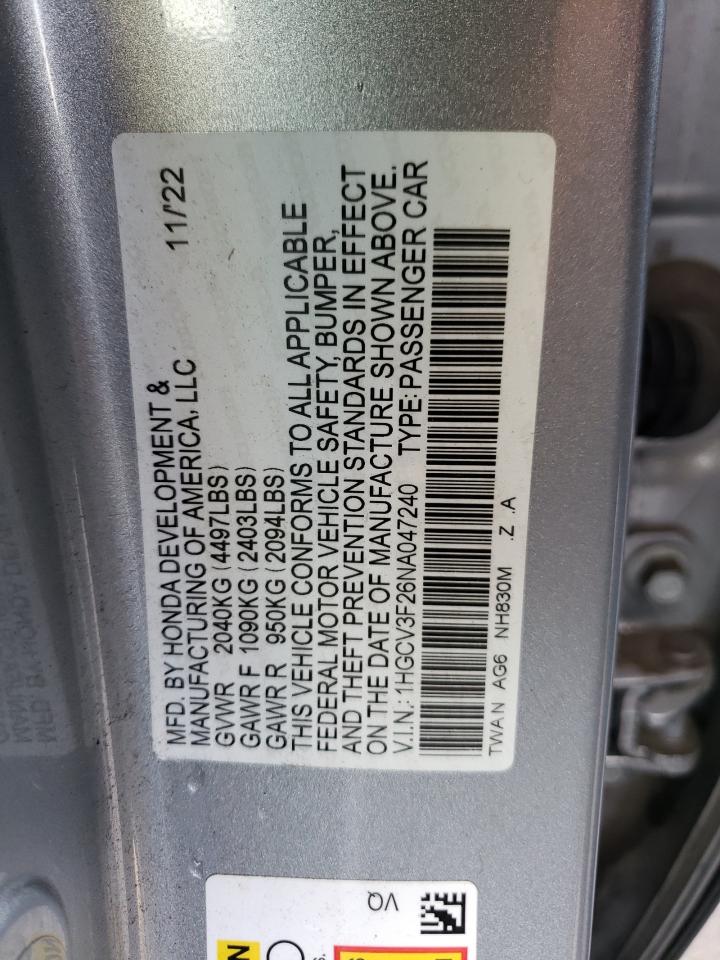 Photo 11 VIN: 1HGCV3F26NA047240 - HONDA ACCORD 