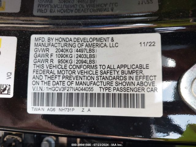 Photo 8 VIN: 1HGCV3F27NA044055 - HONDA ACCORD 