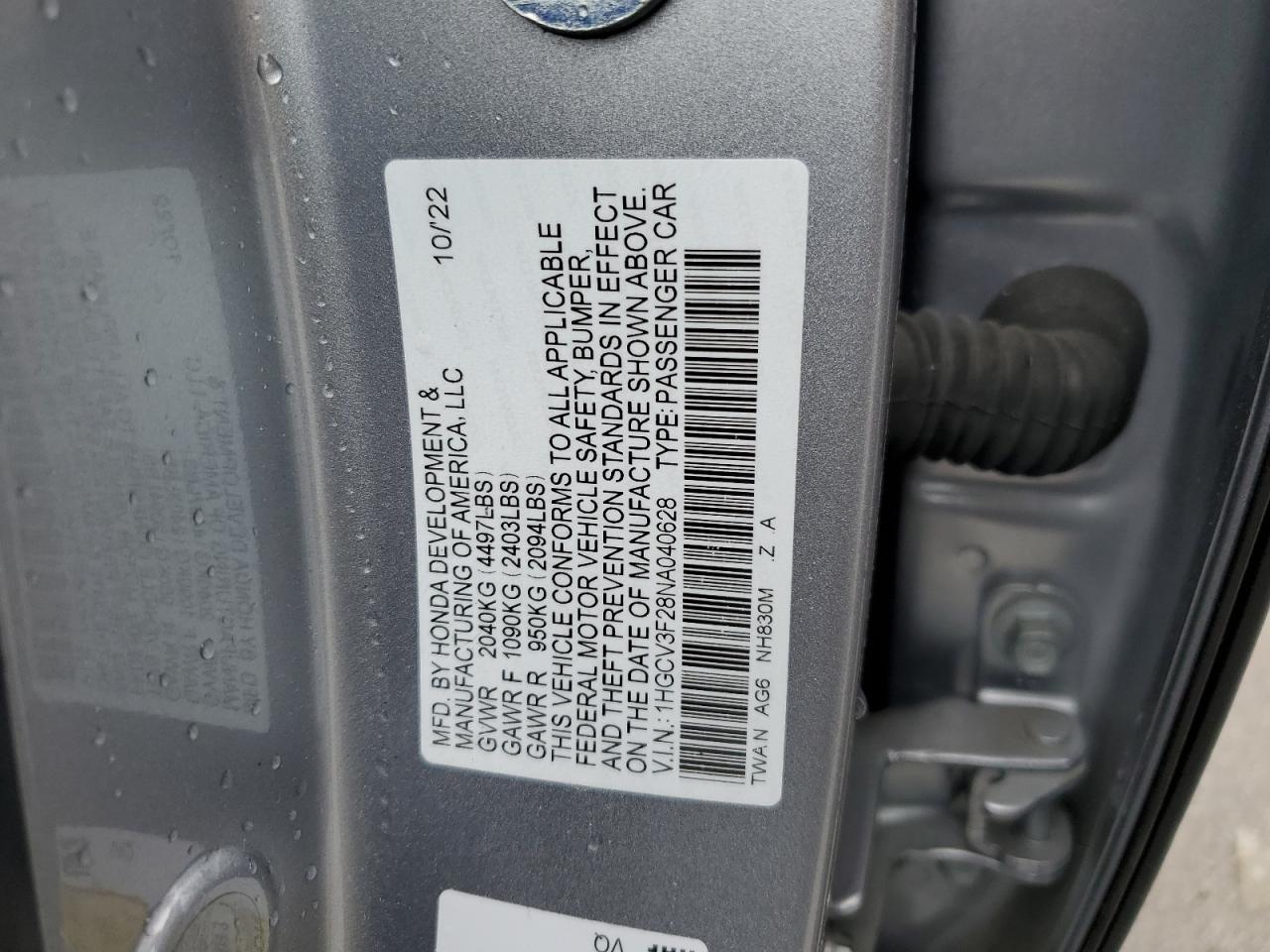 Photo 11 VIN: 1HGCV3F28NA040628 - HONDA ACCORD 