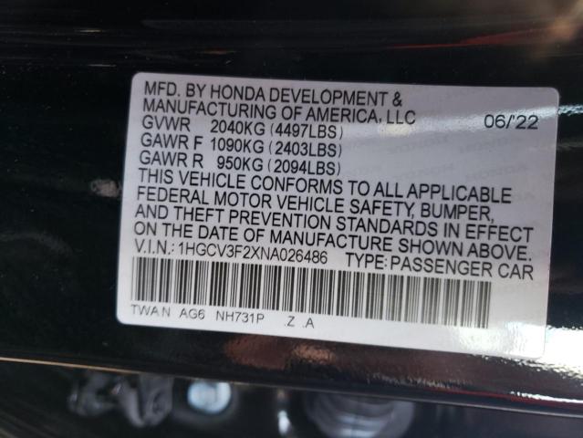 Photo 9 VIN: 1HGCV3F2XNA026486 - HONDA ACCORD HYB 