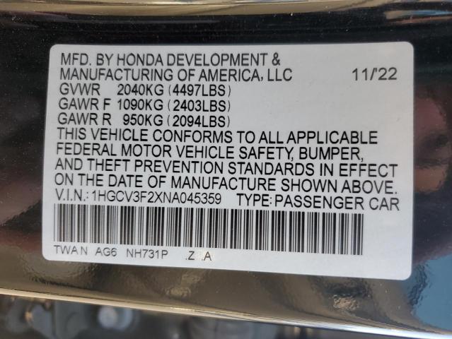 Photo 11 VIN: 1HGCV3F2XNA045359 - HONDA ACCORD 