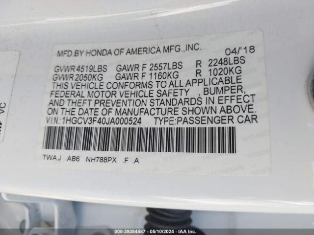 Photo 8 VIN: 1HGCV3F40JA000524 - HONDA ACCORD HYBRID 