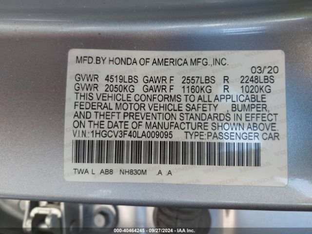 Photo 8 VIN: 1HGCV3F40LA009095 - HONDA ACCORD 