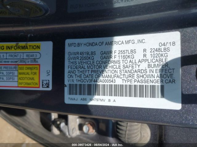 Photo 8 VIN: 1HGCV3F44JA000543 - HONDA ACCORD 