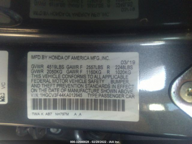 Photo 8 VIN: 1HGCV3F44KA012645 - HONDA ACCORD HYBRID 