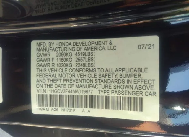 Photo 8 VIN: 1HGCV3F44MA019677 - HONDA ACCORD HYBRID 