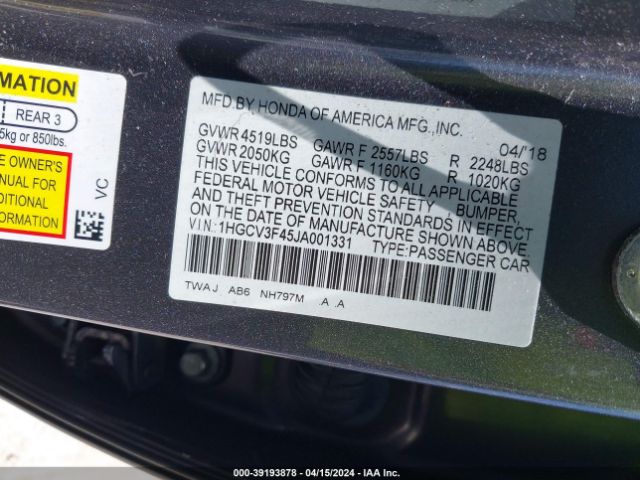 Photo 8 VIN: 1HGCV3F45JA001331 - HONDA ACCORD HYBRID 