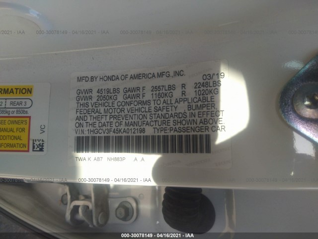 Photo 8 VIN: 1HGCV3F45KA012198 - HONDA ACCORD 